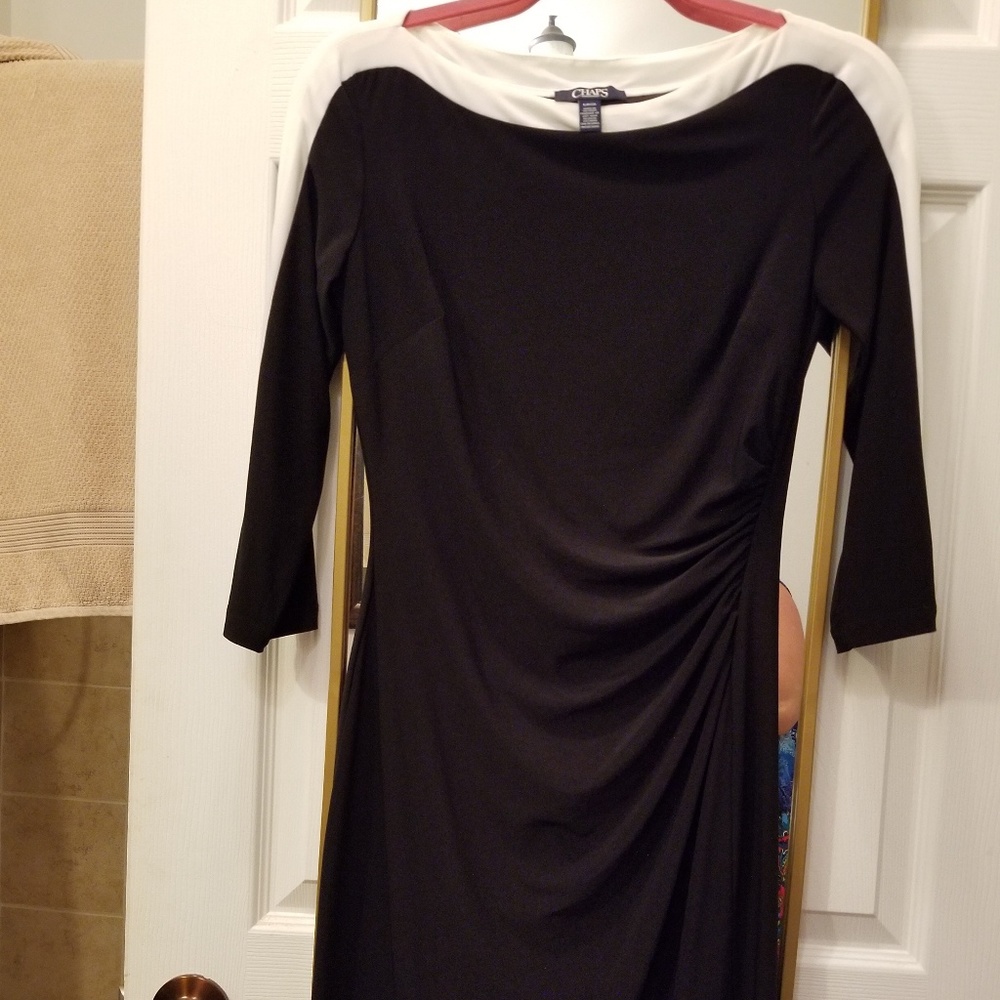 Gorgeous Chaps black dress with white trim.